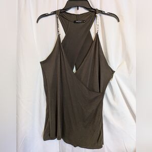Women's Boho Olive Green Open Back Tank Top Sz. M